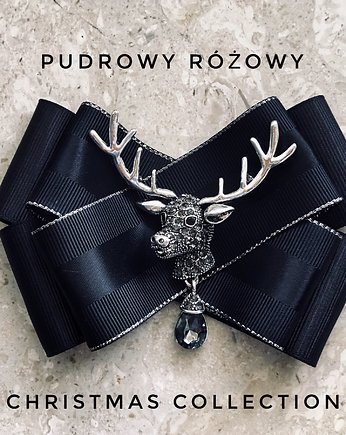 Brosza z Reniferem, kryształem i cyrkoniami, Pudrowy Różowy