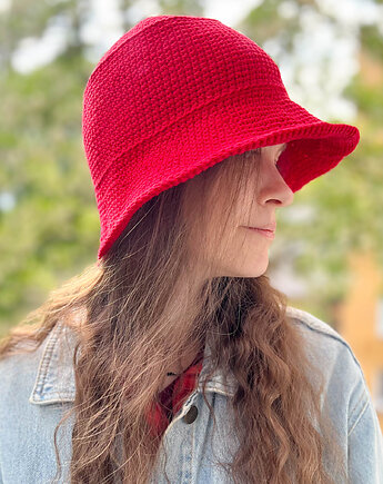 Bawełniany letni kapelusz czerwony, Made by Jaga