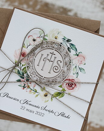 Eleganckie rustykalne zaproszenia komunijne dla dziewczynki - zaproszenia na, sorte