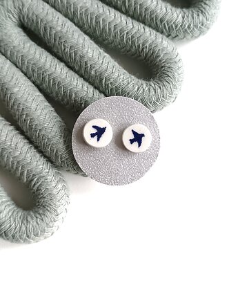 Kolczyki ceramiczne w ptaki, biżuteria z talerzy