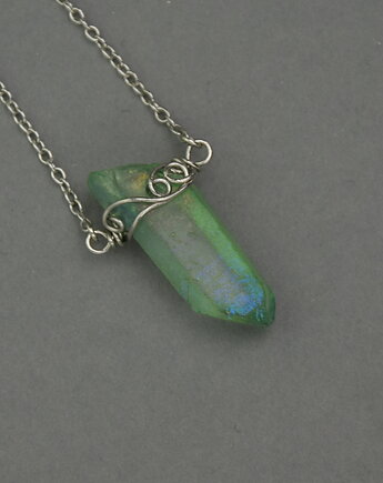 Naszyjnik Talizman zielony kryształ górski wire wrapping, Agata Rozanska