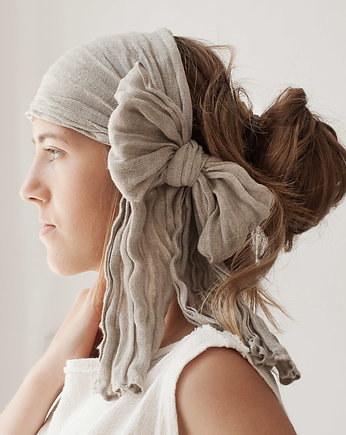 Opaska lniana, mini-szalik, wstęga do włosów, turban naturalny - 170 cm, TAFTYLI