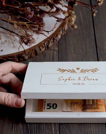 Pudełko personalizowane etui na pieniądze - drewniana 'koperta', anamarko