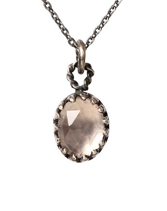 Minimalistyczny srebrny naszyjnik z kwarcem różowym w stylu Vintage, Blooming Stones