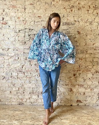Szlafrok narzutka kimono w zielony wzór krótki, HisOutfit
