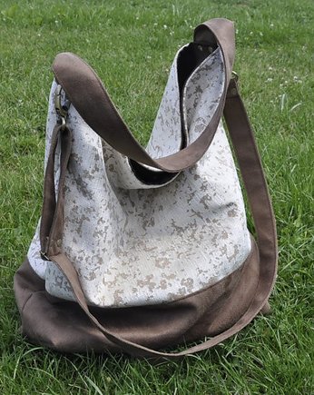 Torba hobo XL - korkowa, drukowana, PRACOWNIA 166