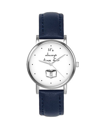 Zegarek  mały - Time for book - skórzany, granatowy, yenoo