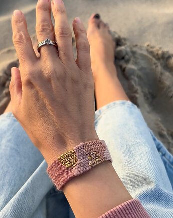 Bransoletka handmade, ręcznie robiona na krośnie w odcieniach różu, Słońcem Tkane