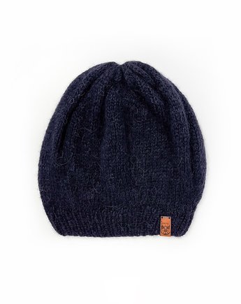 Ciemno niebieska czapka beretowa z alpaki poszerzana, Holy Alpaca Knit