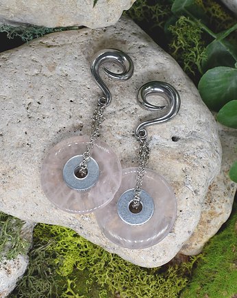 Ciężarki do uszu / różowy kwarc donut / taper, Metal Earth Jewelry