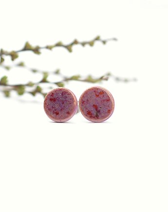 Fiolet,róż  kolczyki sztyfty-ceramika, Dorca