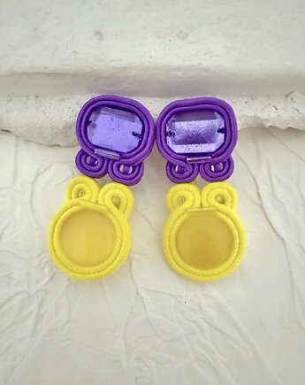 Kolczyki sutasz fioletowo-żółte na sztyft, Biżuteria Beatrice