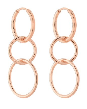 Długie kolczyki potrójne koła w różowym złocie, SOTHO