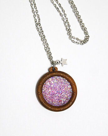 Drewniany naszyjnik - Druzy, jasny fiolet, yenoo