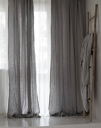 Zasłona z Miękkiego Lnu Stonewashed - Light Grey, LUMIO