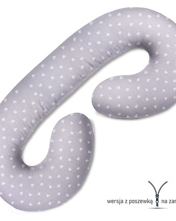 Poduszka ciążowa do spania i karmienia Białe serduszka na szarym, Baby Love Decor
