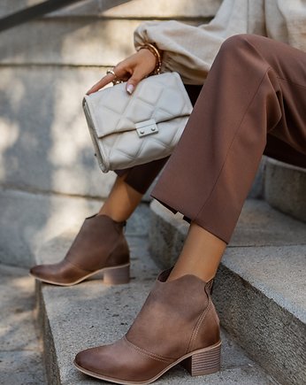 BOTKI KWOBOJKI NA 5 CM KLOCKU - SKÓRA NATURALNA - MODEL 483 - KOLOR CAPPUCCINO, Zapato