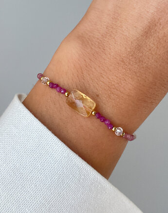 Bransoletka na nici z cytrynem, kryształem górskim, rubinem i turmalinem, Bring Biżuteria
