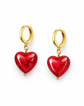 Kolczyki RED HEARTS- srebro złocone 24K, ISSI Jewelry