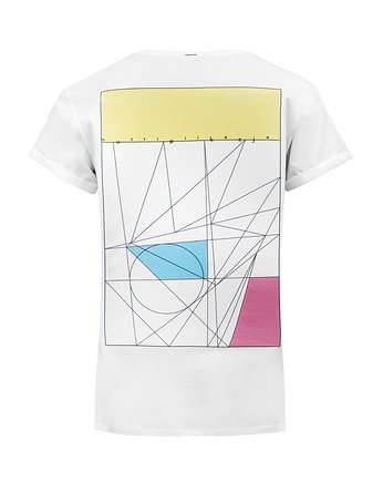 Biały T-shirt z geometryczną grafiką, Ewa Gołaszewska