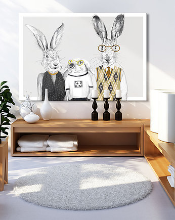 OBRAZ NA PŁÓTNIE   120x80cm  Zającowie z małym, LUdesign gallery