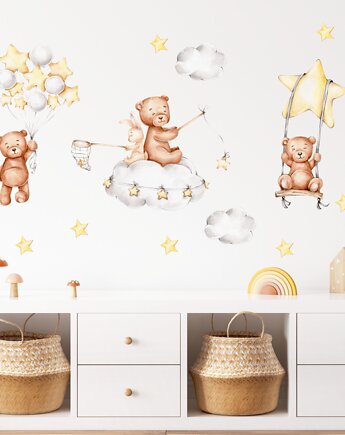 Naklejki ścienne dla dzieci Misie w chmurach, Wallie Studio Dekoracji