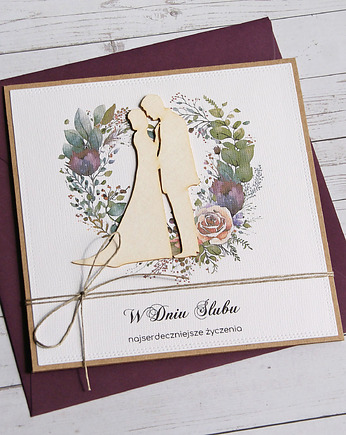 Kartka ślubna z życzeniami : fiolet, kaktusia
