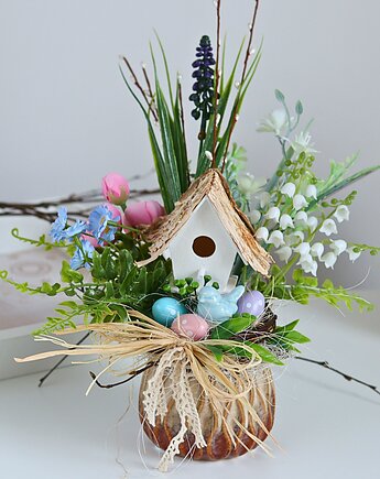 Wielkanocny stroik  z niebieskim ptaszkiem, U.to ceramika