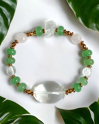 UNIKATOWA bransoletka: oczyszczenie, relaks : kryształ górski, awenturyn, kaktusia