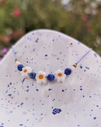 Bransoletka stokrotki Lapis lazuli, kamień księżycowy, hematyt boho, Dary Rusałki