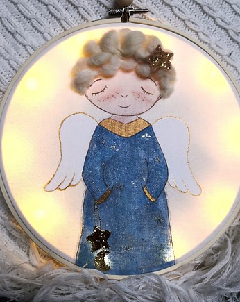 Anioł Stróż podświetlany obrazek, pamiątka Chrztu I Komunii, gingerolla