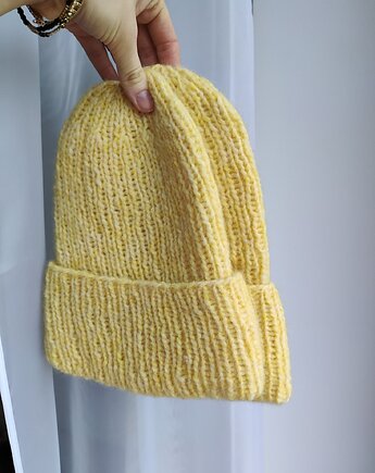 Czapka z wełny alpaki i merynosa butter yellow, Po.dziergane