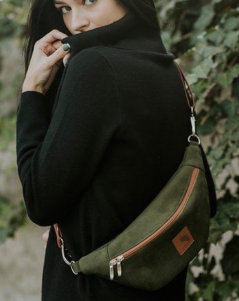 Nerka z wodoodpornego nubuku khaki pasek brązowy, Karolina Audycka