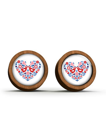 Kolczyki drewniane - Folkowe ptaszki - sztyfty, yenoo