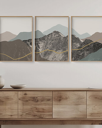 Plakaty góry Tatry, zestaw/tryptyk w stylu mid-century, do salonu, sypialni., Grawisfera