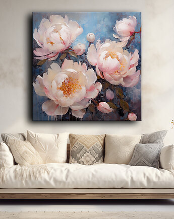 Peonie - Plakat - Olej, Boho, Abstrakcja, Black Sapphire Art