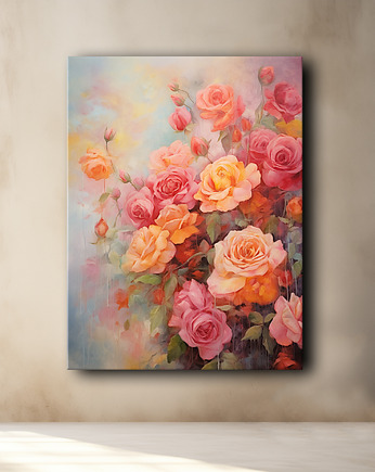 Romatyczne róże - Plakat - Olej, Boho, Abstrakcja, Black Sapphire Art