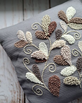 Poduszka kwiaty punch needle boho natural, PUCHAKI