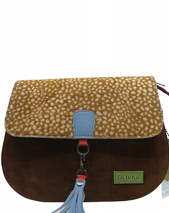 Torebka damska klasyczna zamszowa odpinany wymienny chwost brelok OLIVKA, Olivka Warsaw