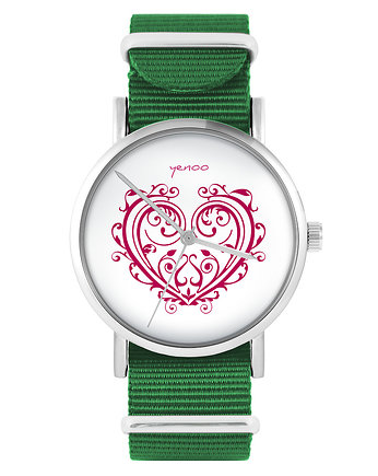 Zegarek - Serce ornamentowe - zielony, nylonowy, yenoo