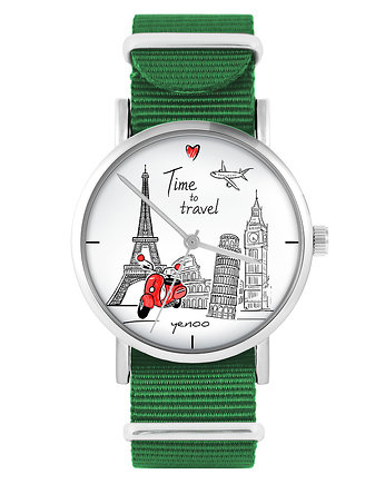 Zegarek - Time to travel - zielony, nylonowy, yenoo