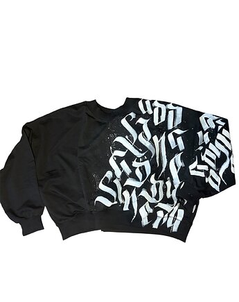 Bluza Oversize z Ręcznie Malowaną Kaligrafią Gotycką, Kat Line