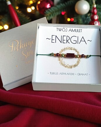 Amulet - ENERGIA - świąteczne pudełko - granat, turkus, kaktusia