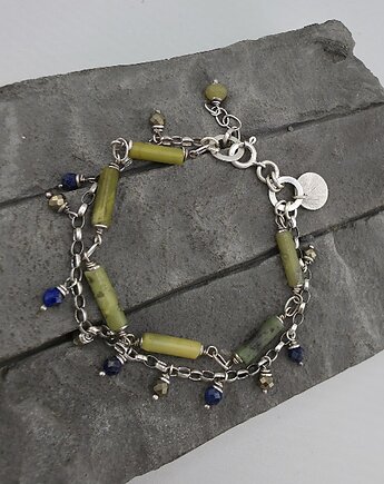 Żółty turkus, lapis i piryt - bransoletka, RayOfArt