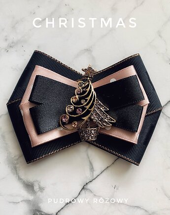 Modowa Brosza z Choinką z kryształkami Mikołajki Święta, Pudrowy Różowy