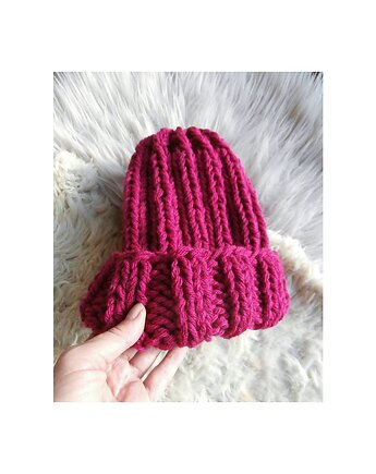 Czapka beanie handmade fuksja, Mademoiselle Patrini