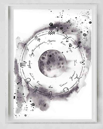 Księżyc w Pełni i Znaki Zodiaku akwarela wydruk artystyczny, My Moment