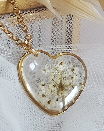 Naszyjnik serduszko z dziką marchwią, Jaskółcze ziele handmade 