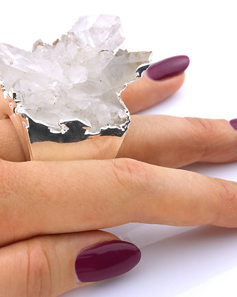 InspiRING 3/4 Silver Kryształ Górski rozmiar 16, Brazi Druse Jewelry