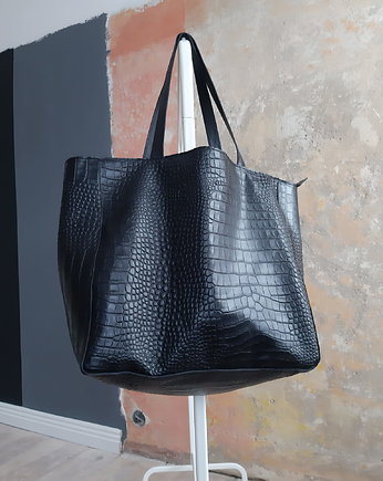 Czarna skórzana torba z krokodylem, Łagoda